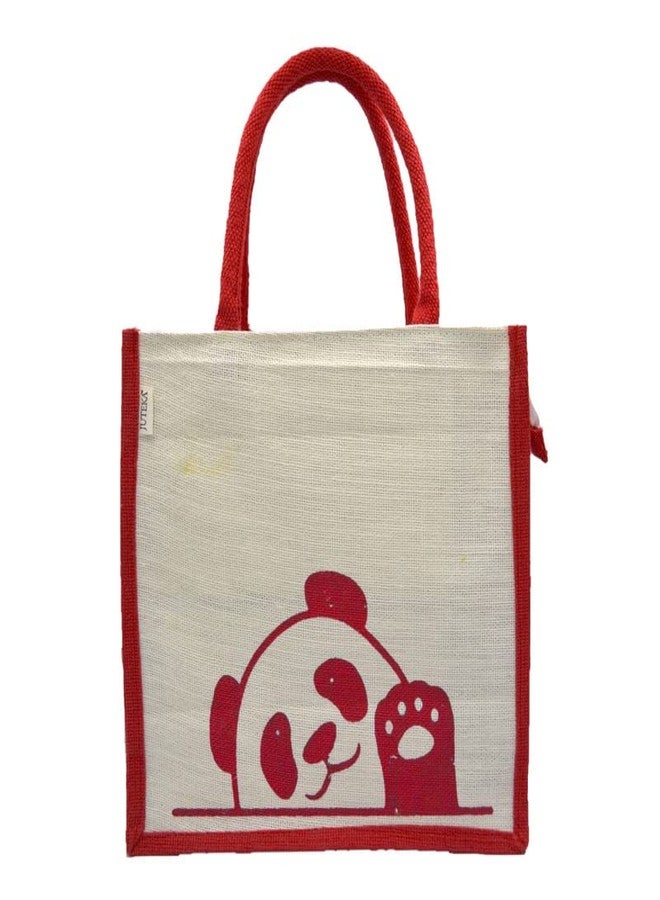 JUTEKA Panda Printed Eco Friendly Jute Bag for Shopping, Lunch, Tiffin, Office, Grocery with Zip Closure and Padded Cotton Handles… - Image 2